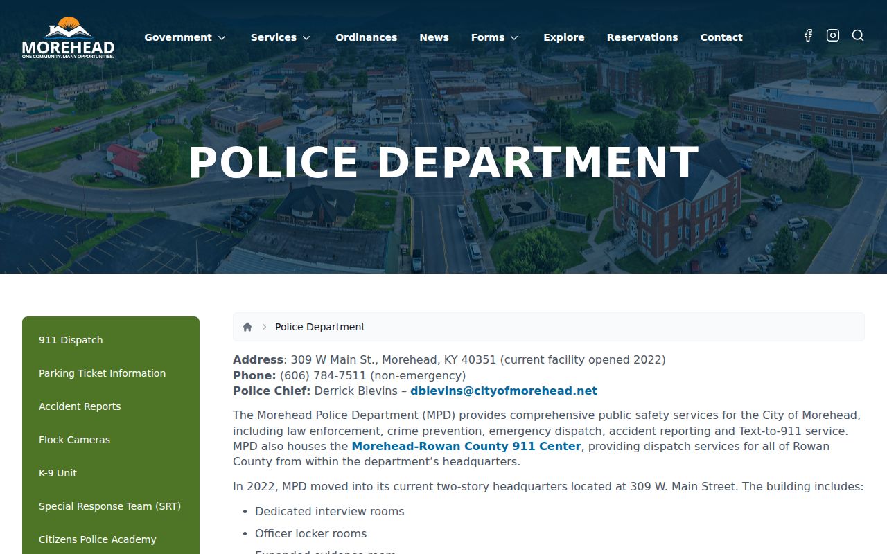 Morehead Police Department arrest records page in Rowan County