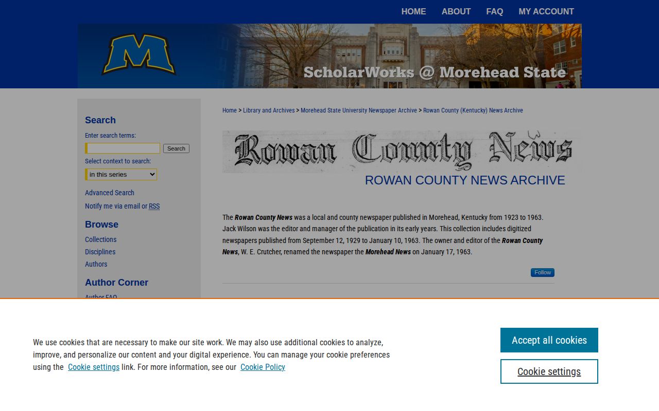 Rowan County historical newspaper archive at Morehead State University